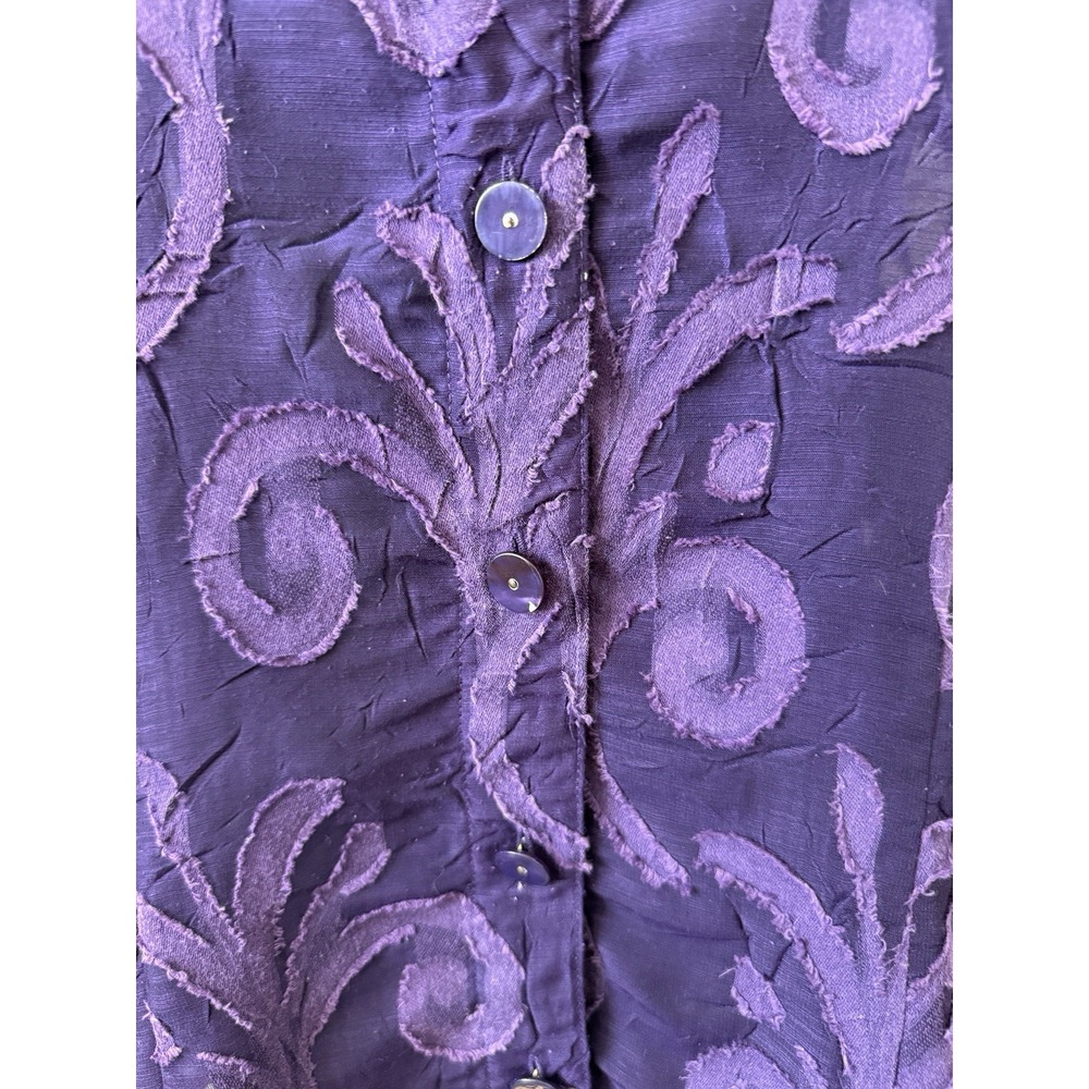 Coldwater Creek Women's XL (18) Purple Sheer Embroidered Button-up Blouse Plus - Picture 3 of 14